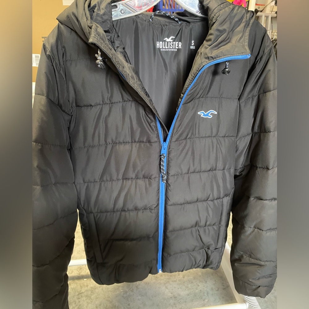 Hollister Black Jacket with Blue Accent Trim